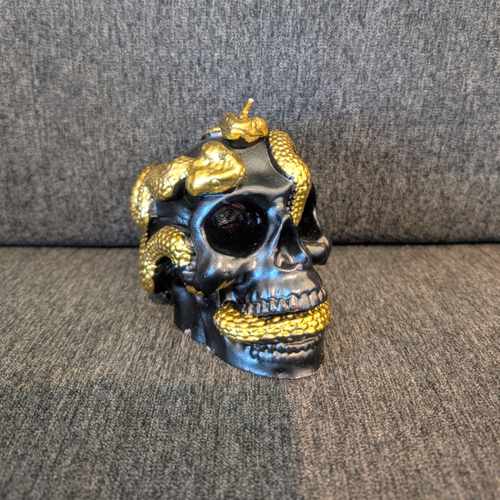 🟢🎈3/$15🎈New! Black Skull with Gold Snake Candle